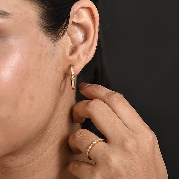 2 Piece Set Luxuriant Lab Grown Yellow Diamond SI 0.85 Ctw Band Ring And Hoop Earrings In 18K Vermeil Yellow Gold Over Sterling Silver