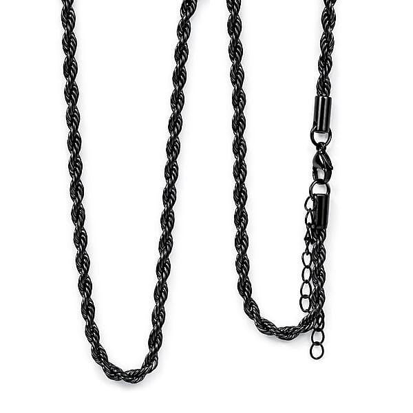 2 Piece Set - Rope Chain Bracelet (8-10In) And Necklace (23-25 Inches) In ION Plated Black Stainless Steel