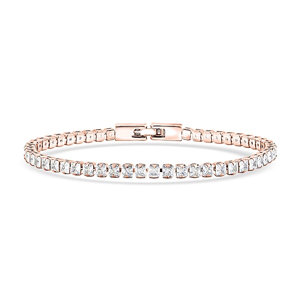2 Piece Set - Simulated Diamond 5.60 Ctw Tennis Bracelet (7.50 In) And Earrings In Rosetone