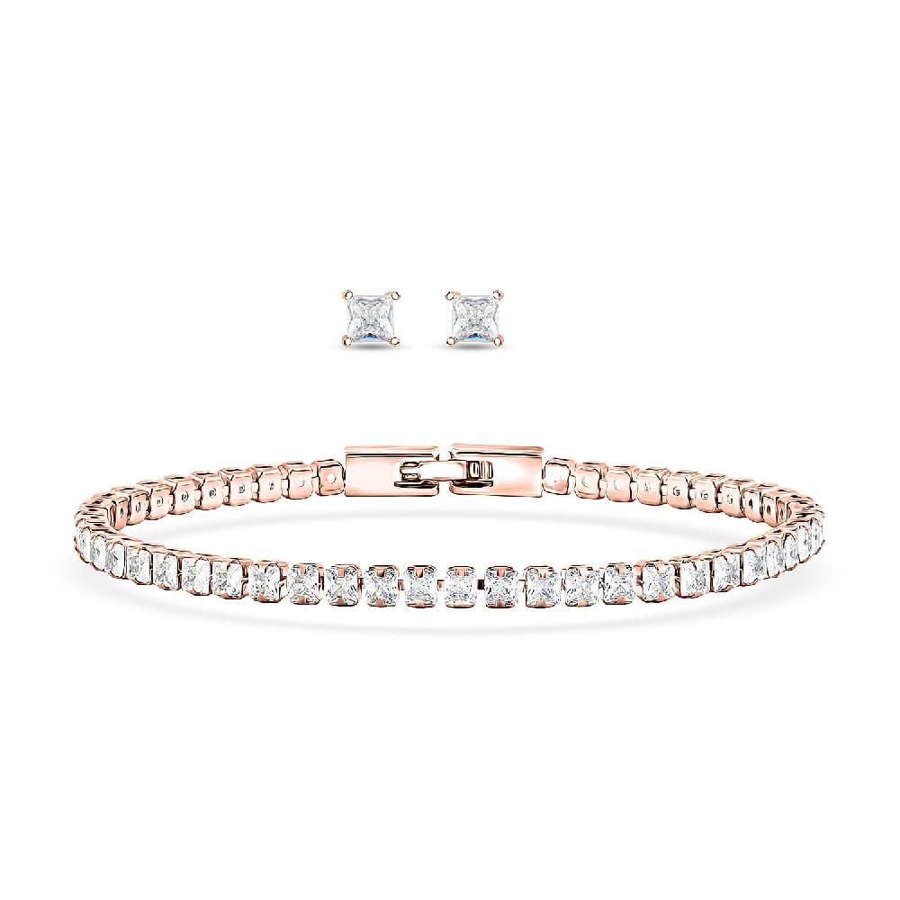 2 Piece Set - Simulated Diamond 5.60 ctw Tennis Bracelet (7.50 In) and Earrings in Rosetone