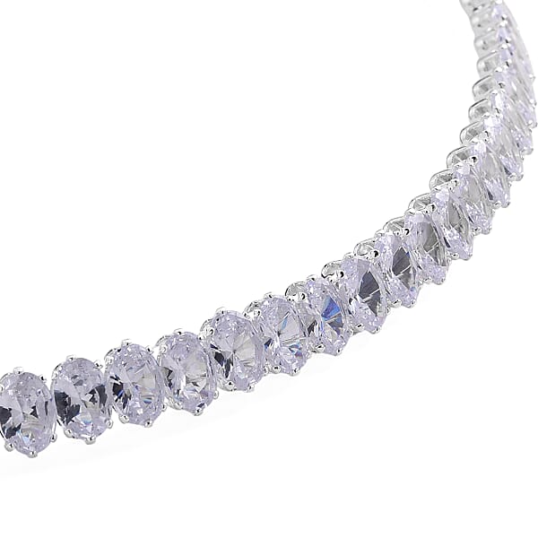 2 Piece Set Simulated Diamond Chocker Necklace 17.0 Inches And Bracelet (7.5In) In Silvertone