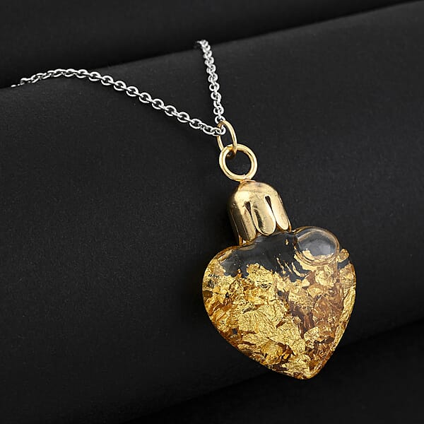 22K Gold Fortuna Heart Pendant Necklace In ION Plated YG And Stainless Steel 20 Inches