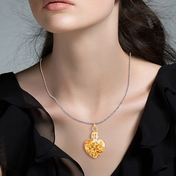 22K Gold Fortuna Heart Pendant Necklace In ION Plated YG And Stainless Steel 20 Inches