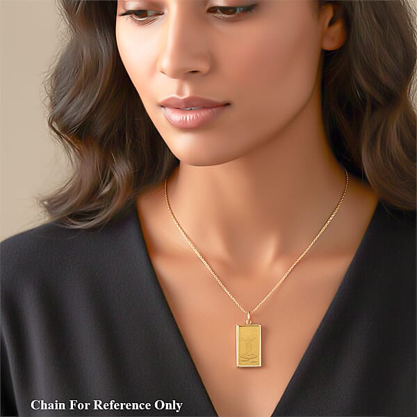 24K Gold Jesus Ingot Bar (1 Gram) With 14K Yellow Gold Frame Pendant (0.43 Gram) (Total 1.4gm)