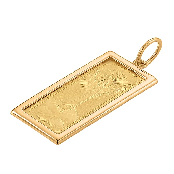 24K Gold Jesus Ingot Bar (1 Gram) With 14K Yellow Gold Frame Pendant (0.43 Gram) (Total 1.4gm)