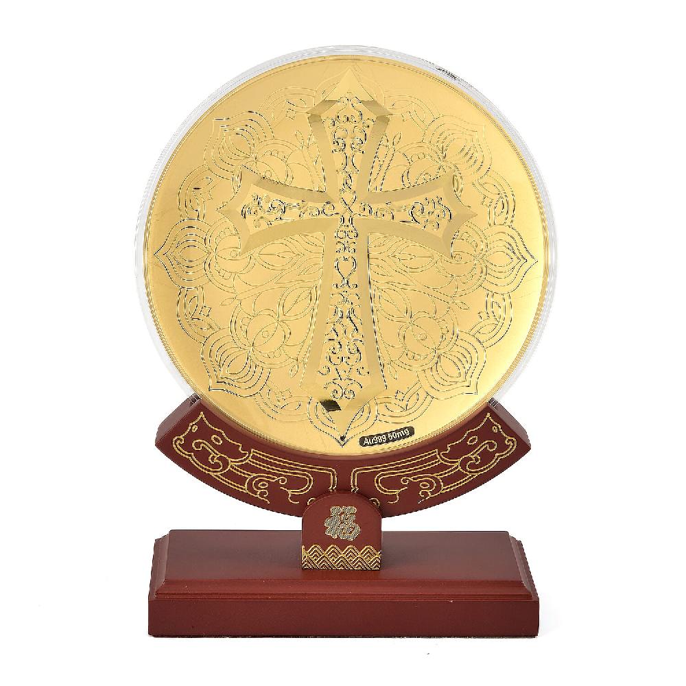 24K Gold Line of Faith Embossed Medallion-Style Ornament – 160mm (50mg)