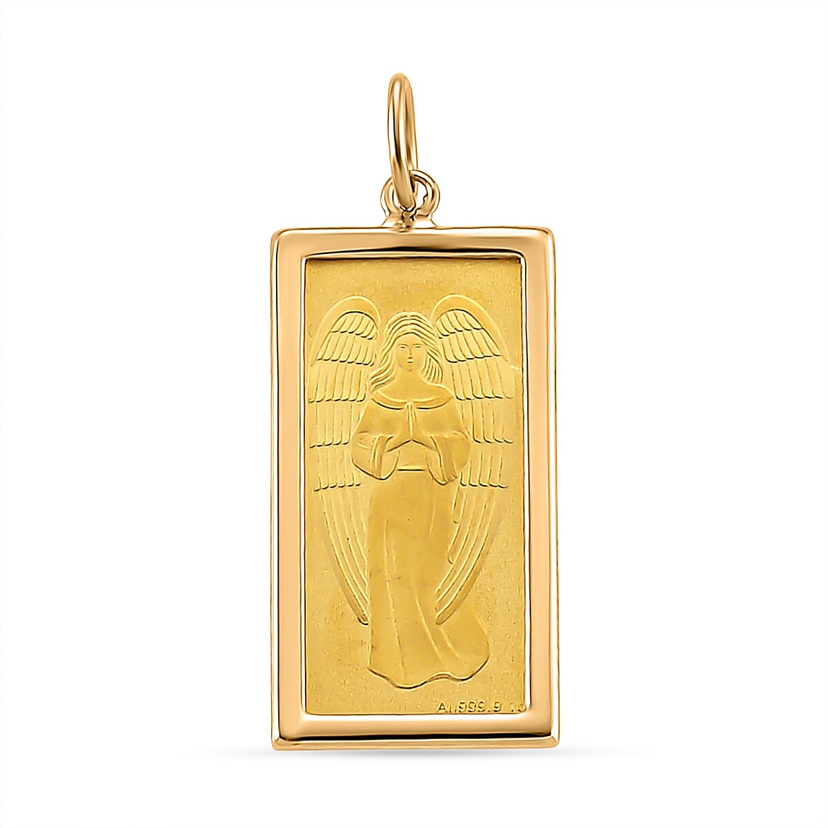 24K Golden Angel Blessings Ingot Bar 1g With 14K Yellow Gold Frame 0.40g Pendant