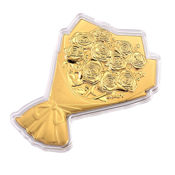 24K Golden Forever Rose Bouquet Emboss Sheet With Book Packaging 10mg