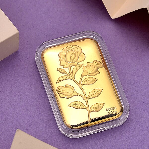24K Golden Rose Flower Emboss Sheet 31x45.5mm 10mg (Del. In 10-12 Days)