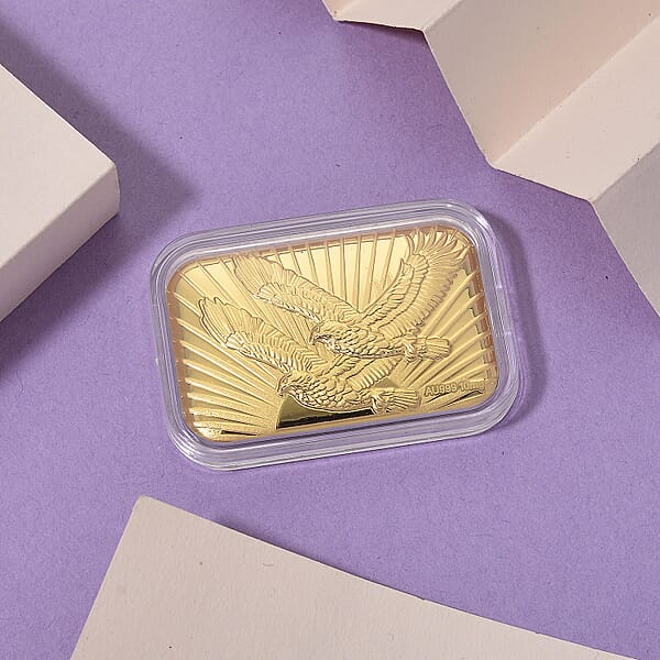24K Golden Twin Eagles Blessings Emboss Sheet 31x45.5mm 10mg