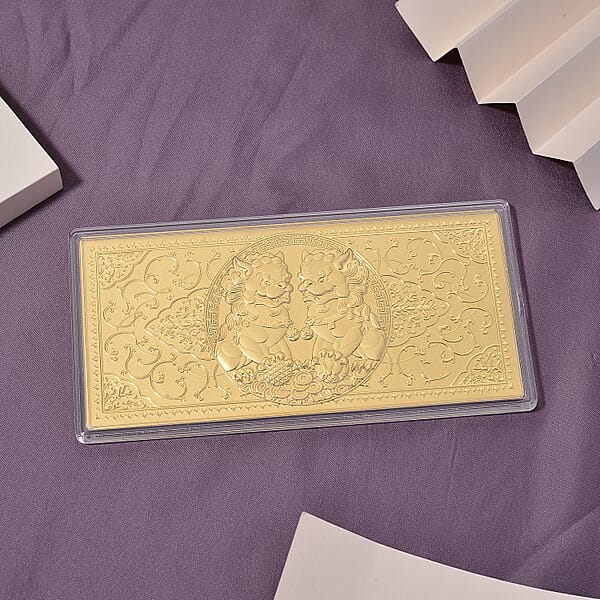 24K Golden Twin Foo Dogs Emboss Sheet (155x75mm) 100mg