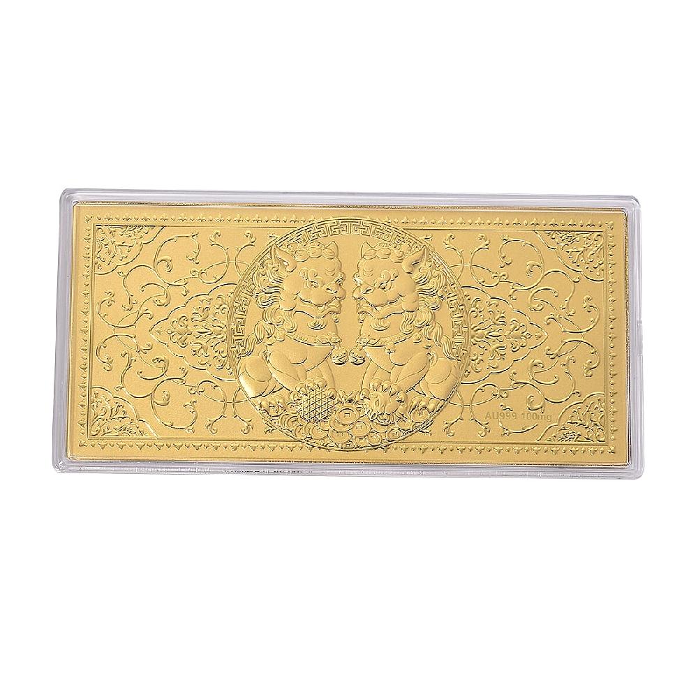 24K Golden Twin Foo Dogs Emboss Sheet (155x75mm) 100mg