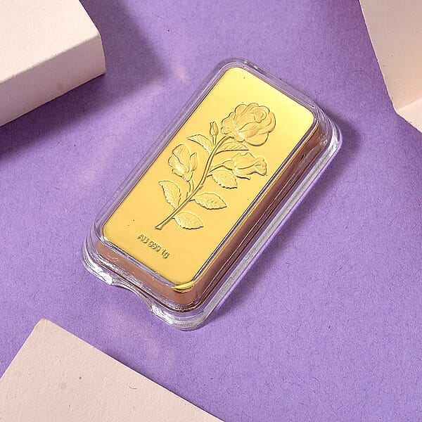 24K Yellow Gold 3D Brick Rose Emboss Sheet 45.3X25X10mm 1g