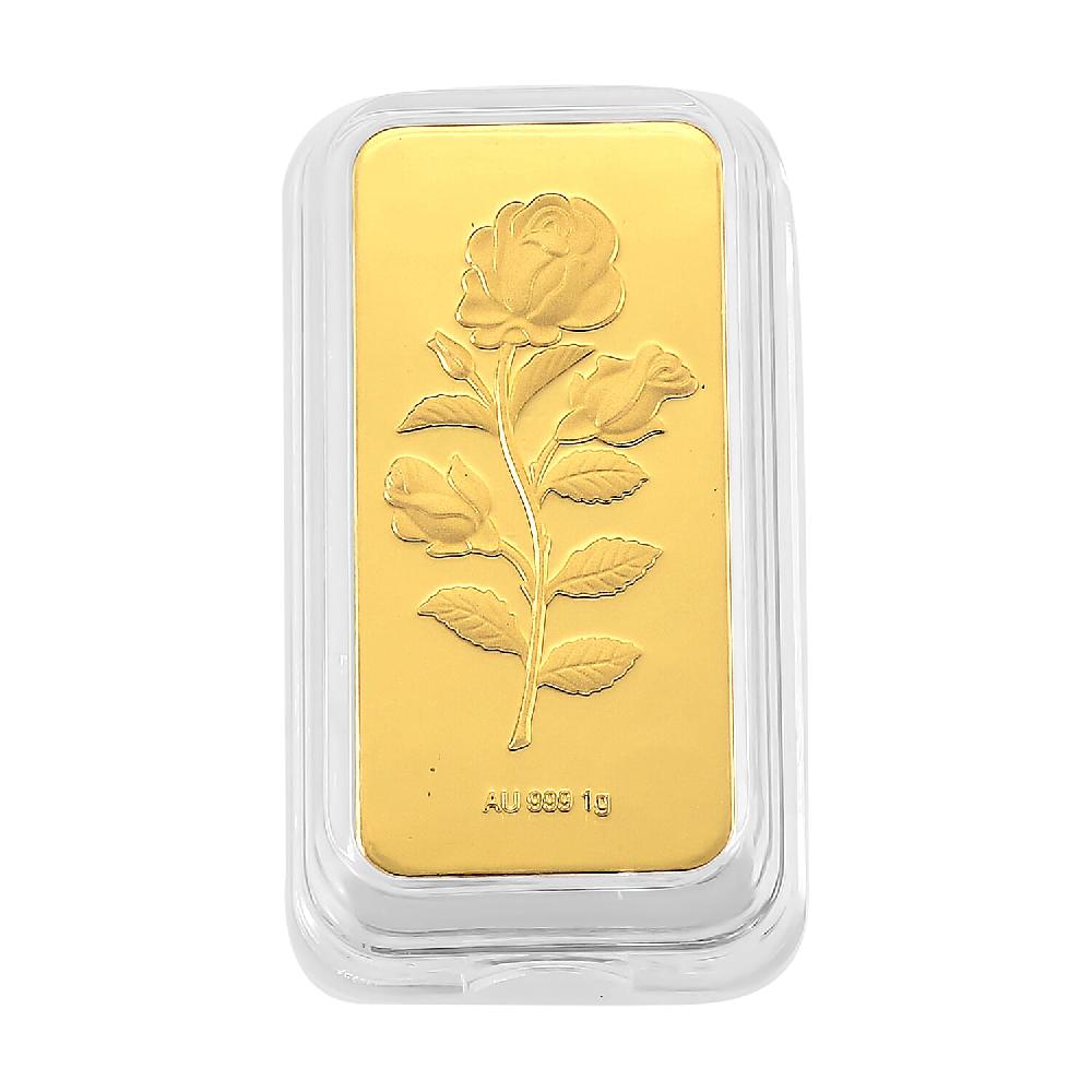 24K Yellow Gold 3D Brick Rose Emboss Sheet 45.3X25X10mm 1g