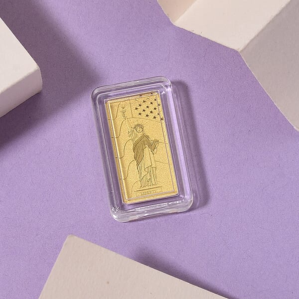 24K Yellow Gold 3D Statue Of Liberty Emboss Bar (10x20x0.23mm) 1gram