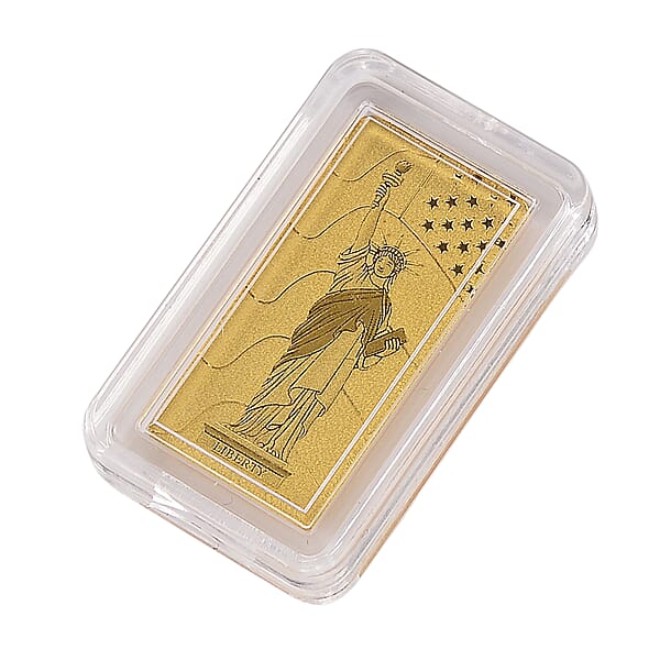 24K Yellow Gold 3D Statue Of Liberty Emboss Bar (10x20x0.23mm) 1gram