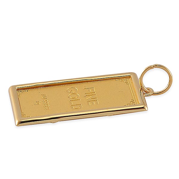 24K Yellow Gold Ingot 21x10.67x0.8MM Pendant Without Chain Bar (1g) In 14K Gold Frame (0.45g) (Total 1.4gm)