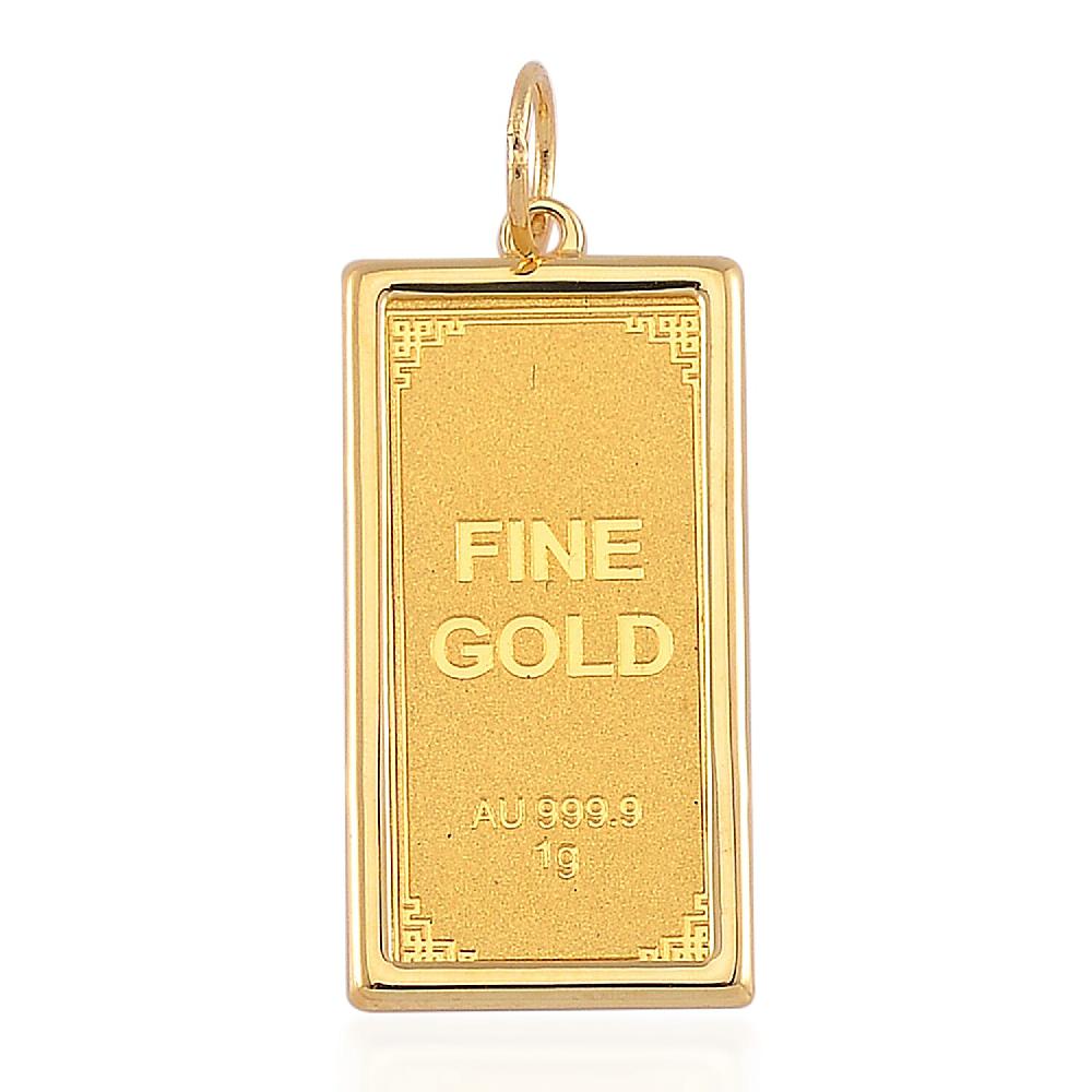 24K Yellow Gold Ingot 21x10.67x0.8MM Pendant without Chain Bar (1g) in 14K Gold Frame (0.45g) (Total 1.4gm)