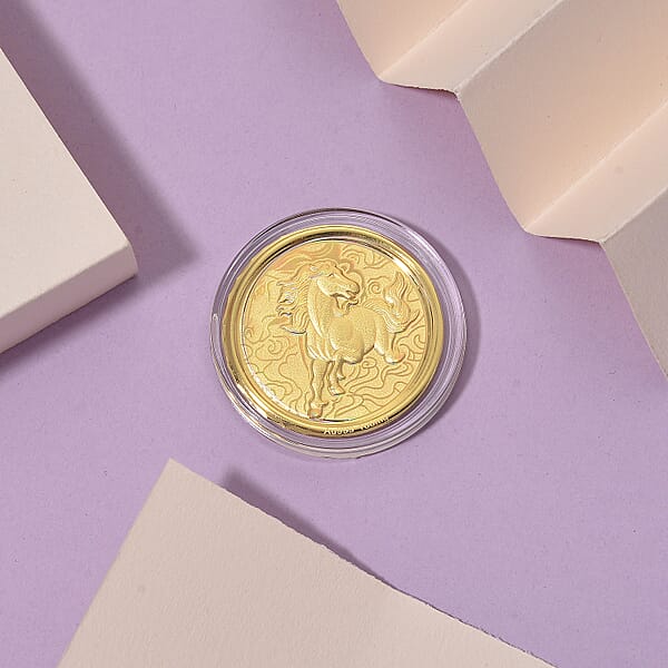 24K Yellow Golden Celestial 2026 Zodiac Horse Coin Bar With Rainbow Line 100mg