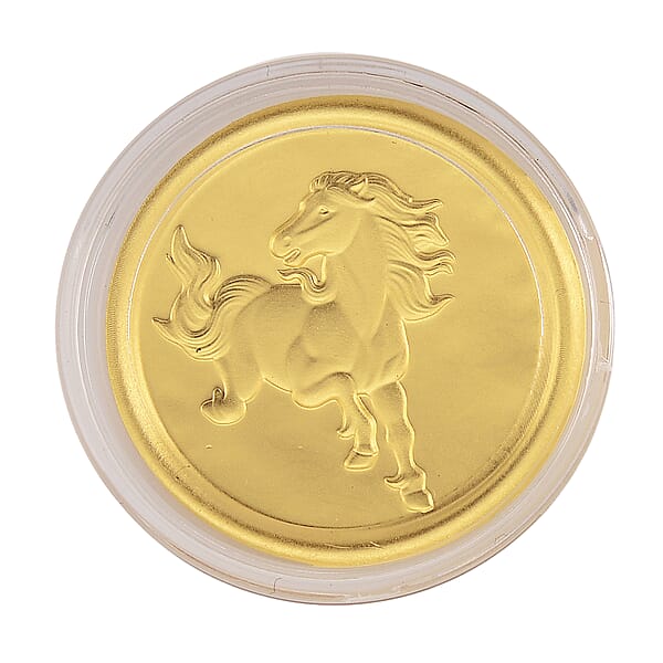 24K Yellow Golden Celestial 2026 Zodiac Horse Coin Bar With Rainbow Line 100mg