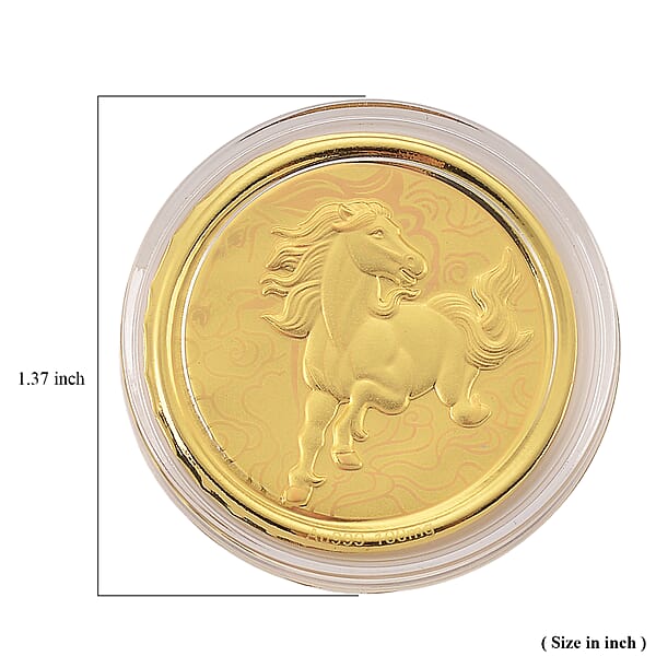 24K Yellow Golden Celestial 2026 Zodiac Horse Coin Bar With Rainbow Line 100mg
