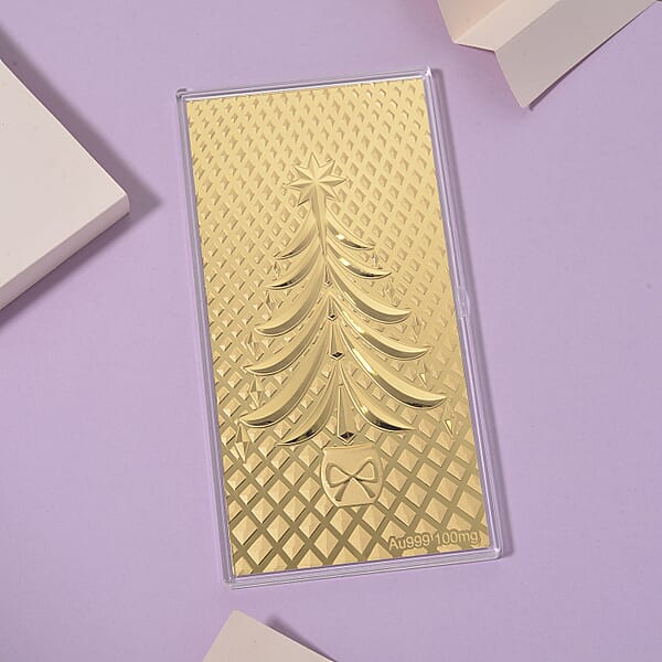 24K Yellow Golden Christmas Tree Emboss Sheet 15.5x7.5cm 100mg