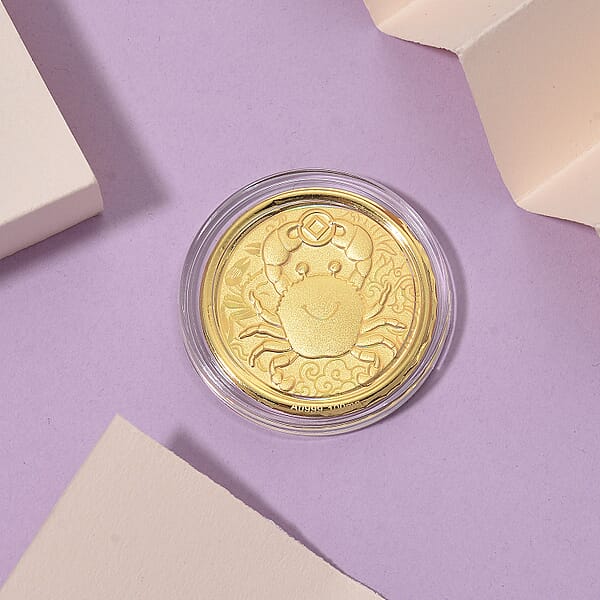 24K Yellow Golden Fortune Crab Zodiac Coin Bar With Rainbow Line 100mg