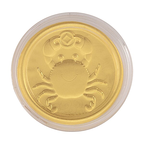 24K Yellow Golden Fortune Crab Zodiac Coin Bar With Rainbow Line 100mg