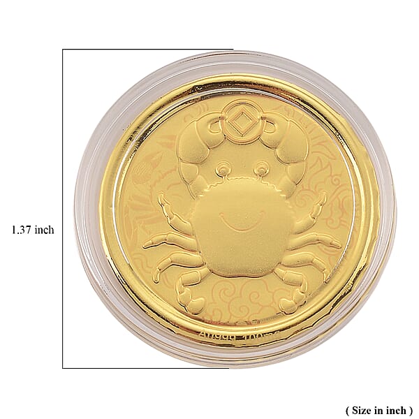 24K Yellow Golden Fortune Crab Zodiac Coin Bar With Rainbow Line 100mg
