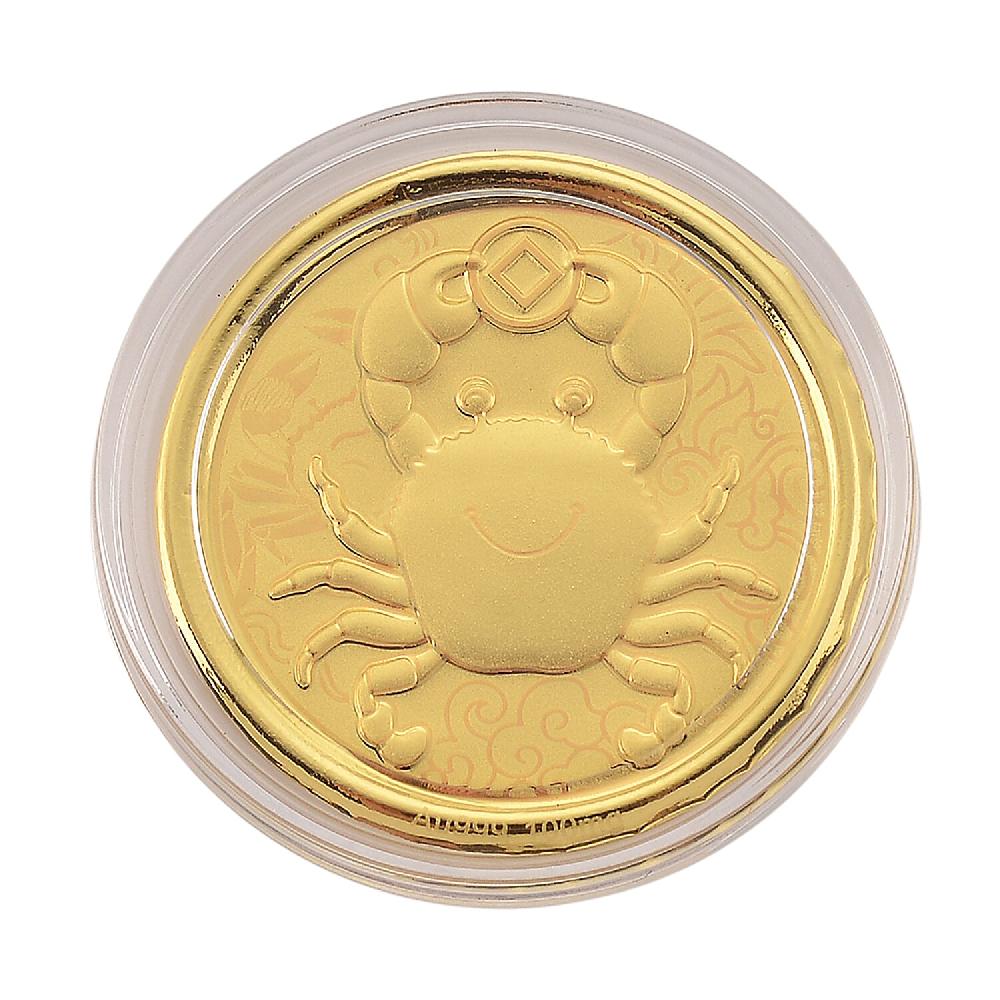 24K Yellow Golden Fortune Crab Zodiac Coin Bar with Rainbow Line 100mg