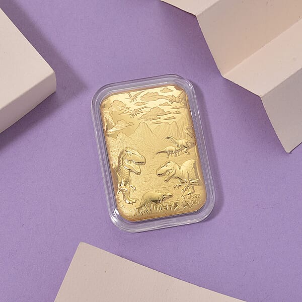 24K Yellow Golden Jurassic Age Of Dinosaurs Emboss Sheet 10mg