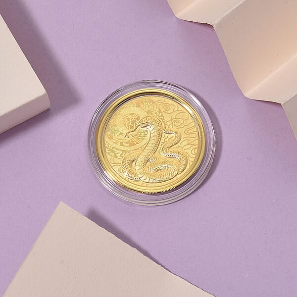 24K Yellow Golden Serpent Spirit Zodiac Coin Bar With Rainbow Line 100mg