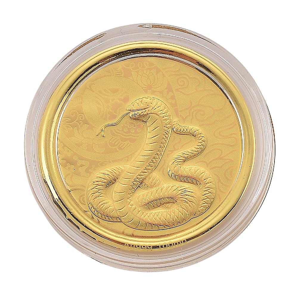 24K Yellow Golden Serpent Spirit Zodiac Coin Bar with Rainbow Line 100mg