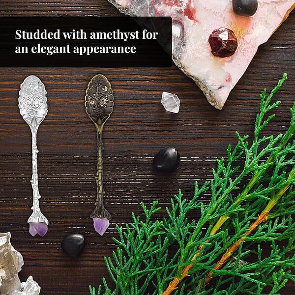 2pcs Hand Carved Natural Amethyst Deco Set In Silvertone & Bronze (4.33 )