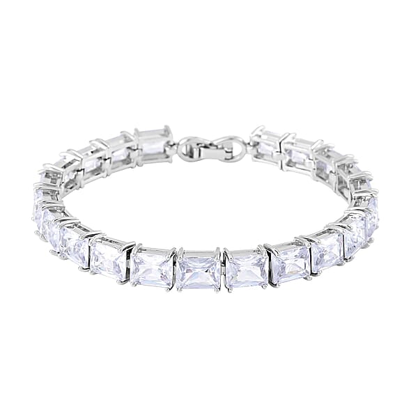 3 Piece Set Austrian Crystal Tennis Bracelet (7.25In) Solitaire Pendant Necklace 20 Inches And Earrings In Silvertone