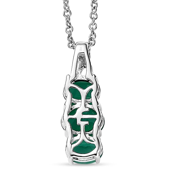 3 Piece Set - EverTrue Verde Onyx 7.50 Ctw Stud Earrings Ring And Pendant In Platinum Bond With Stainless Steel Necklace 20 Inches