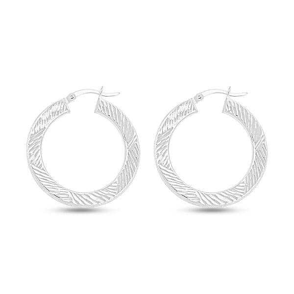 30mm Diamond-cut Hoop Earrings In Sterling Silver 3.10 Grams