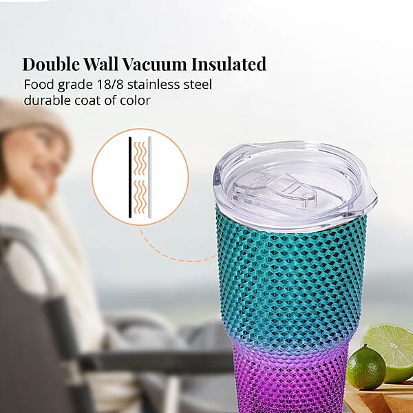 30oz Gradient Color Double Walled Water Cup With Stainless Steel Straw