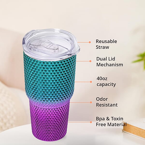 30oz Gradient Color Double Walled Water Cup With Stainless Steel Straw