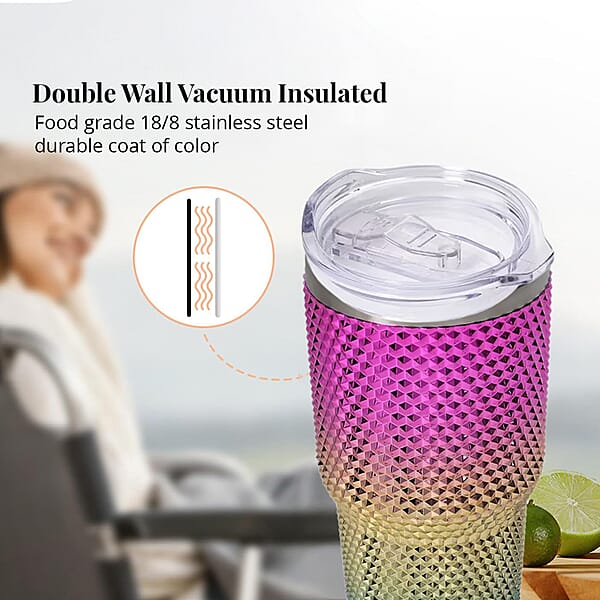 30oz Gradient Color Double Walled Water Cup With Stainless Steel Straw