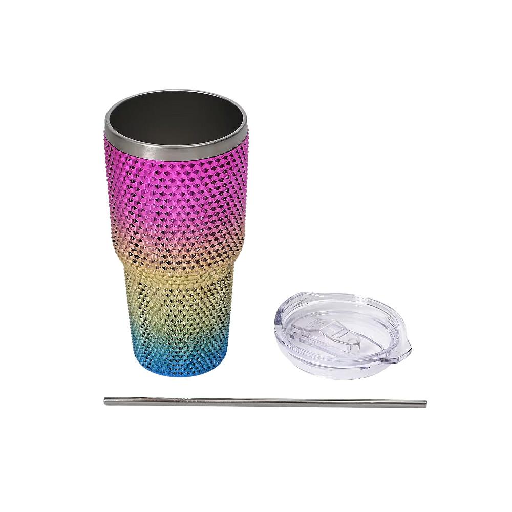 30oz Gradient Color Double Walled Water Cup With Stainless Steel Straw