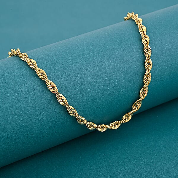 4mm Laser Rope Chain Necklace In 10K Yellow Gold 6.5 Grams 22 Inches
