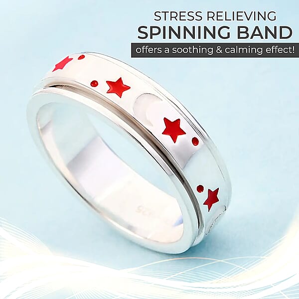 925 Sterling Silver Fidget Ring Spinner Ring Moon Star Anxiety Ring For Women Enameled Jewelry Birthday Gifts