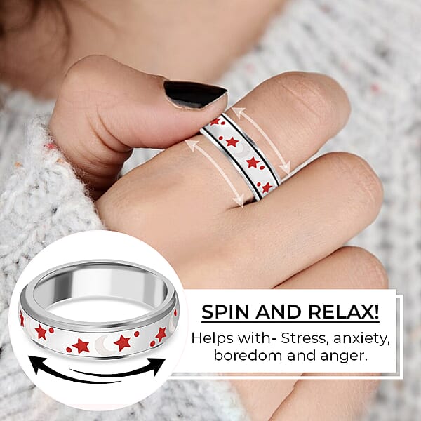 925 Sterling Silver Fidget Ring Spinner Ring Moon Star Anxiety Ring For Women Enameled Jewelry Birthday Gifts