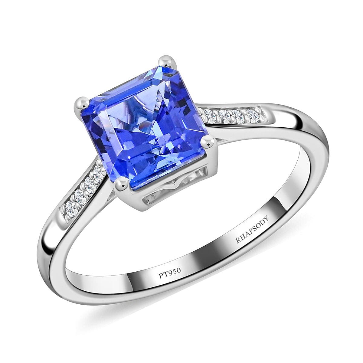 950 Platinum AAAA Asscher Cut Tanzanite and E-F VS Diamond Ring 4.11 Grams 2.00 ctw
