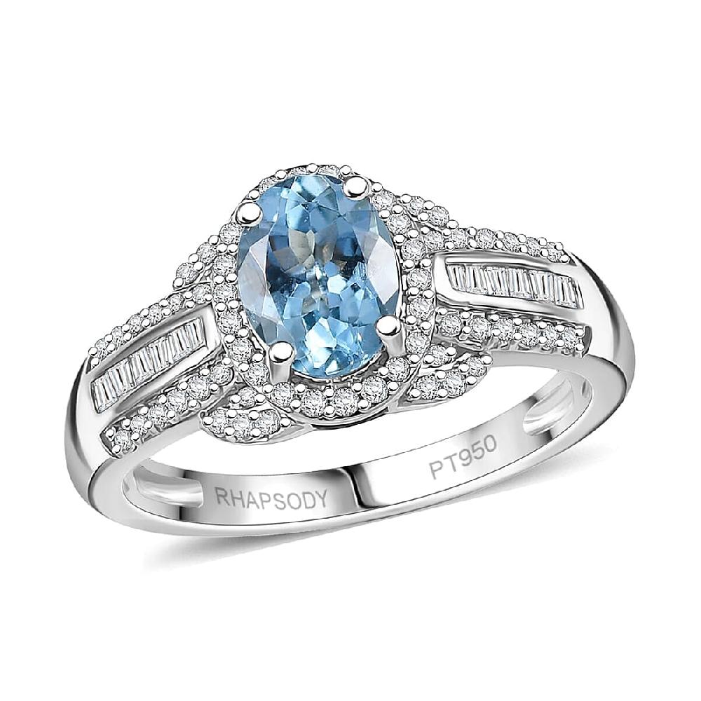 950 Platinum AAAA Santamaria Aquamarine White Diamond VS2 Main Stone With Side Stone Ring Platinum Wt. 5.64 g 1.62 ctw