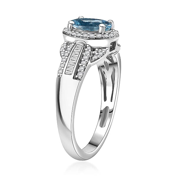 950 Platinum AAAA Santamaria Aquamarine White Diamond VS2 Main Stone With Side Stone Ring Platinum Wt. 5.64 G 1.62 Ctw