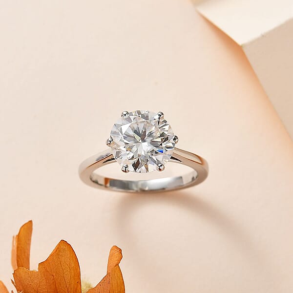 950 Platinum Moissanite Solitaire Ring 4.80 Grams 3.30 Ctw