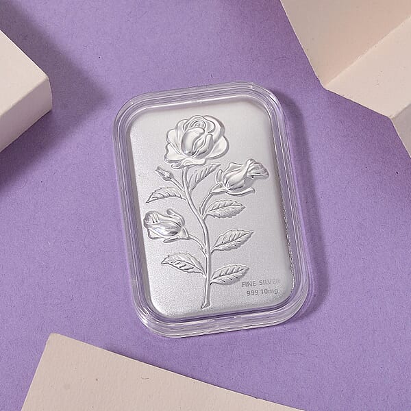 999 Fine Silver Rose Flower Emboss Sheet 31x45.5mm (10mg)