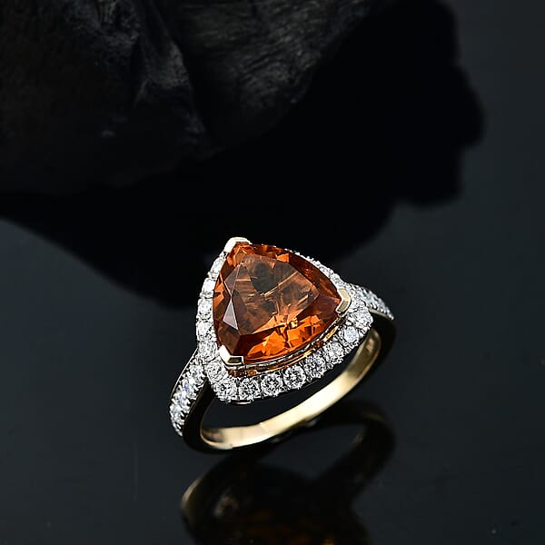 AA LAGOAO Mandarin Citrine And Luxuriant Lab Grown Diamond G-H SI 4.74 Ctw Ring In 10K Yellow Gold